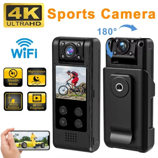 4K HD WiFi Mini Camera Portable Digital Video Recorder Wearable Police Body Cam Infrared Night Vision Sports DV Small Camcorder