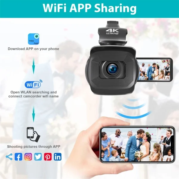 4K Camera 30FPS Camcorder Professional Vlog Streaming Camcorder Recording 48MP WIFI 18X Zoom Film Cameras Ultra HD Video Cameras - Image 2