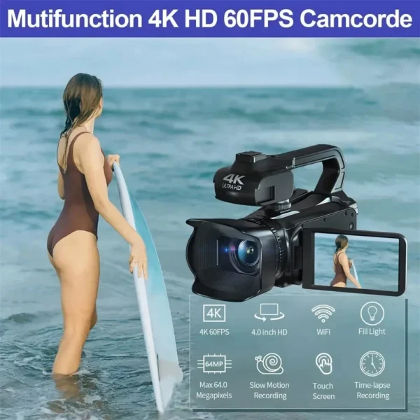 4K Camera 30FPS Camcorder Professional Vlog Streaming Camcorder Recording 48MP WIFI 18X Zoom Film Cameras Ultra HD Video Cameras - Image 4