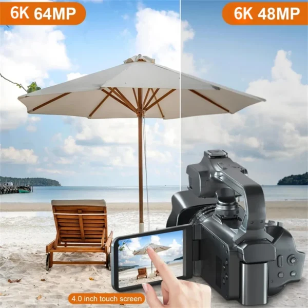6K 60FPS Professional Camcorder for Photography 64MP WiFi Livestream Webcam Video Cameras 18X Digital Zoom YouTube Vlog Recorder - Image 4