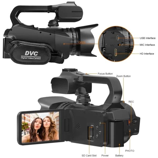 6K 60FPS Professional Camcorder for Photography 64MP WiFi Livestream Webcam Video Cameras 18X Digital Zoom YouTube Vlog Recorder - Image 6