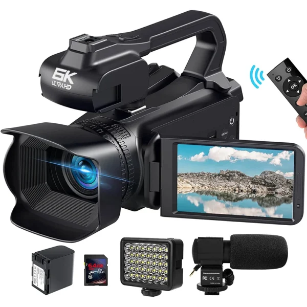6K Professional Video Camera for Photography 18X Digital Zoom Night Vision Vlog Cameras 64MP WiFi Livestream Webcam Camcorder