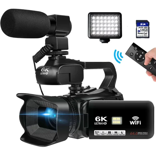 6K Camcorder Youtube Digital Video Camera for Live Stream WiFi Webcam 18X 64MP Digital Camera Vlog Recorder 4 Inch Rotate Screen
