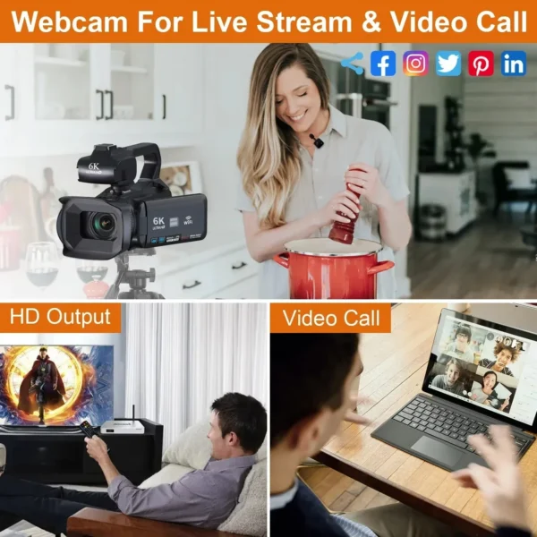6K 60FPS Professional Camcorder for Photography 64MP WiFi Livestream Webcam Video Cameras 18X Digital Zoom YouTube Vlog Recorder - Image 3