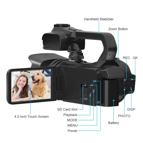 6K Camcorder Youtube Digital Video Camera for Live Stream WiFi Webcam 18X 64MP Digital Camera Vlog Recorder 4 Inch Rotate Screen - Image 2